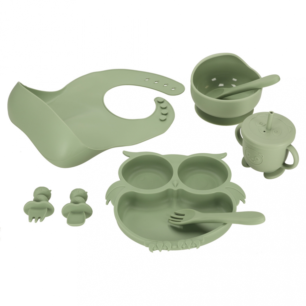 Set 8 piese Ikonka Green Owl - Diversificare Hrană - imagine 3