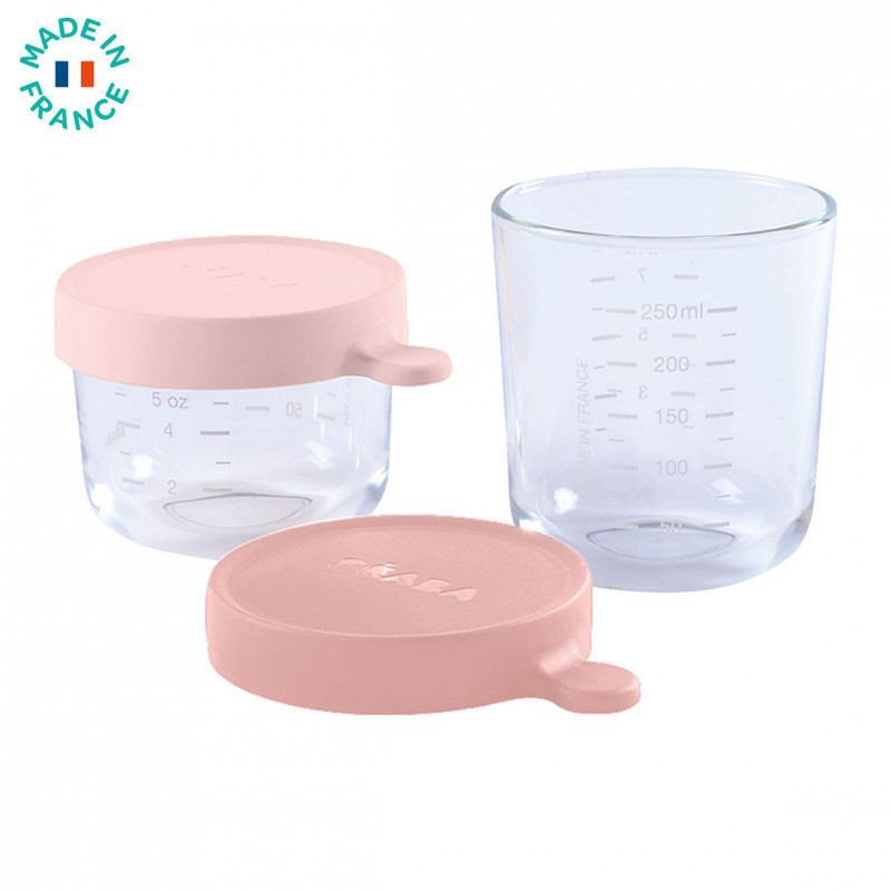 Set 2 recipiente sticlă Beaba, 150/250ml, Roz - imagine 2