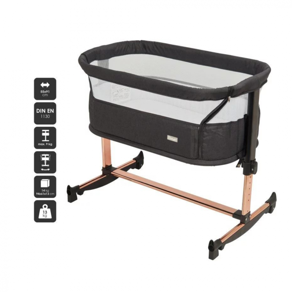 Patut co-sleeper BabyGo Vivaldi Gold, reglabil, cu leganare
