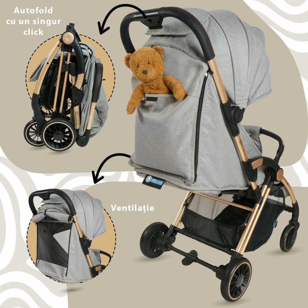 Carucior AppeKids Upp Pliere Automata, Powder Grey - imagine 3