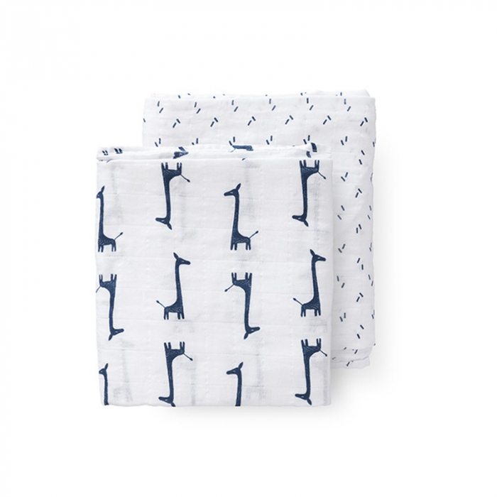 Set 2 Paturici Muselina Fresk Giraf Indigo, Bumbac Organic
