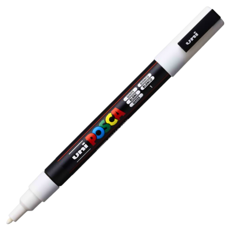 Marker Posca PC-3M Alb, Vârf Fin 0.9-1.3mm