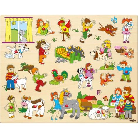 Puzzle din lemn cu butoni Woodyland 21 piese