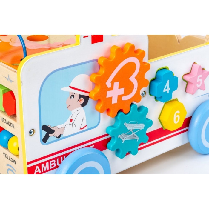Antemergător 2 în 1 Ecotoys Ambulanță din Lemn - imagine 2
