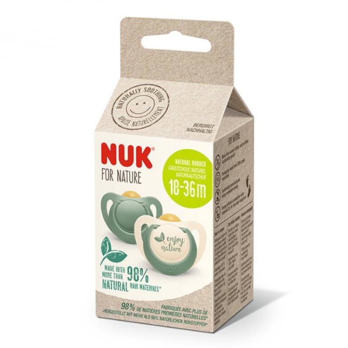 Suzetă Nuk for Nature Latex M3, 18-36 luni, Set 2 Bucăți, Verde