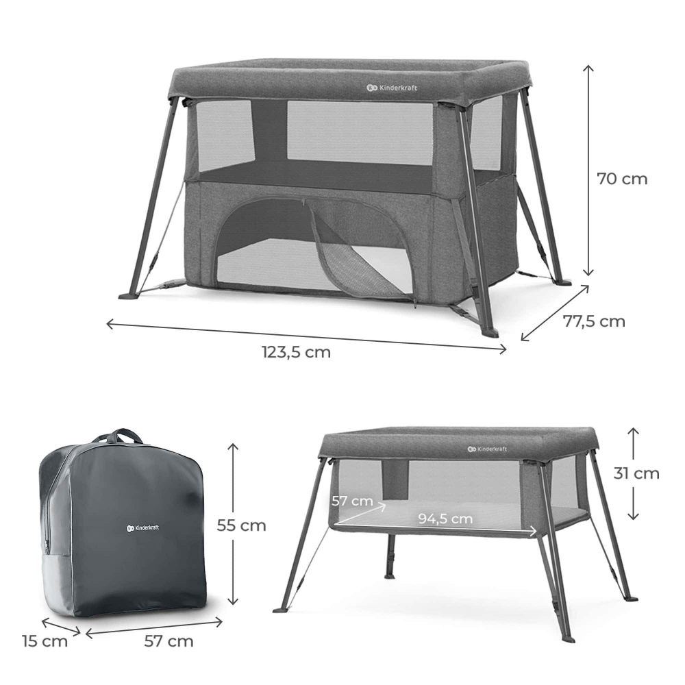 Patut Kinderkraft Cami Grey 3-în-1 Pliabil - imagine 3