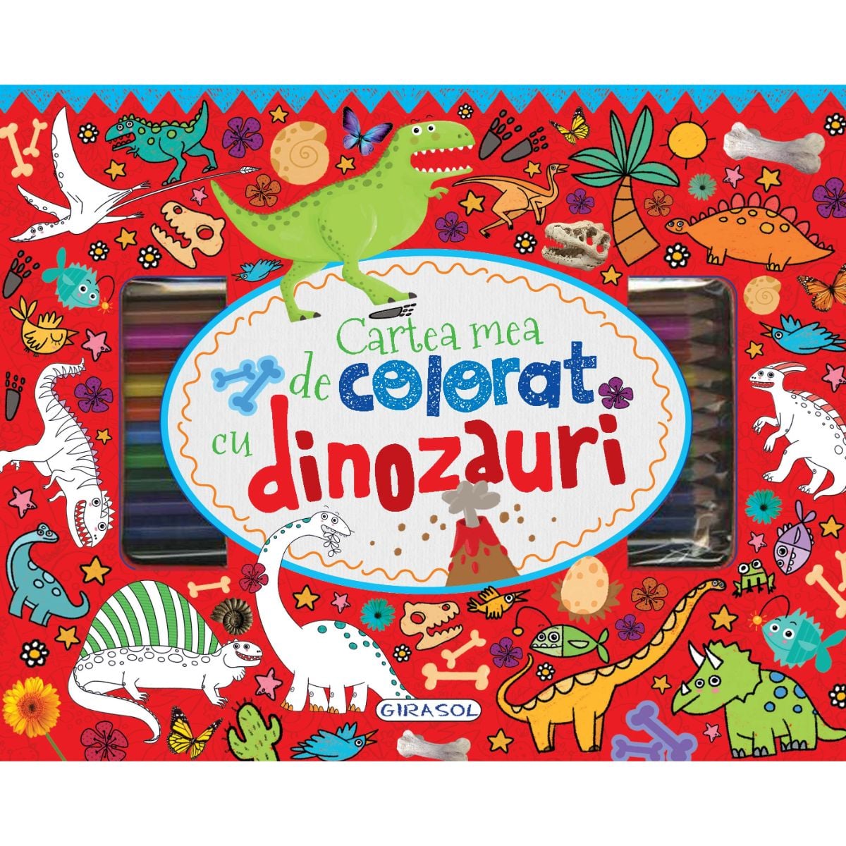 Carte de Colorat Dinozauri + 12 Creioane Girasol