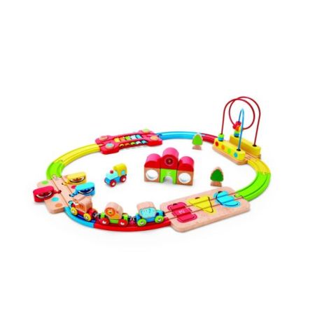 Sina de tren curcubeu Hape puzzle 30 piese