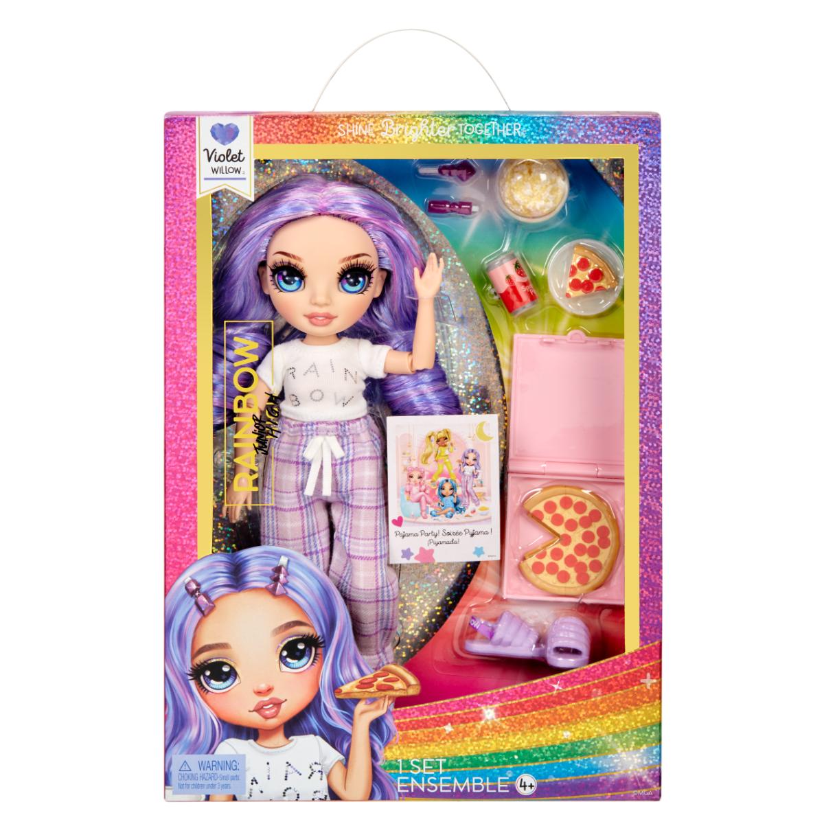 Papusa Rainbow High Junior Violet Willow, Set Pijama Party