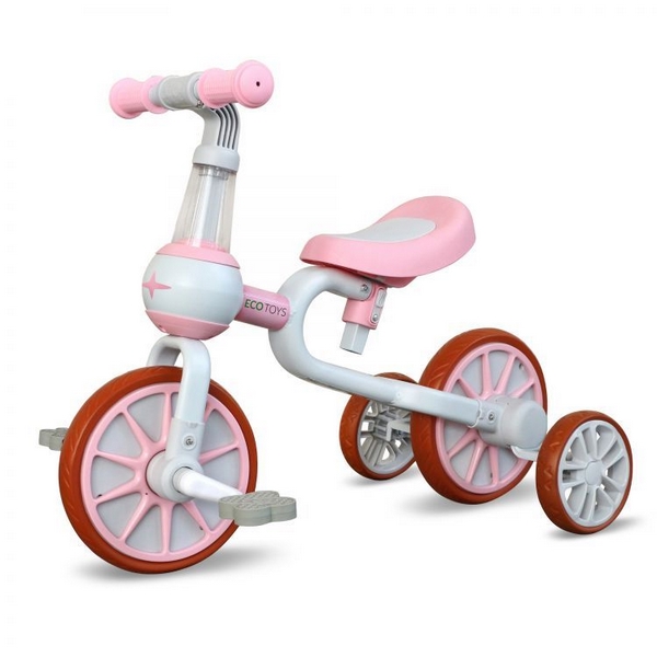 Bicicleta Ecotoys Roz 4 in 1 cu Roti Ajutatoare - imagine 3