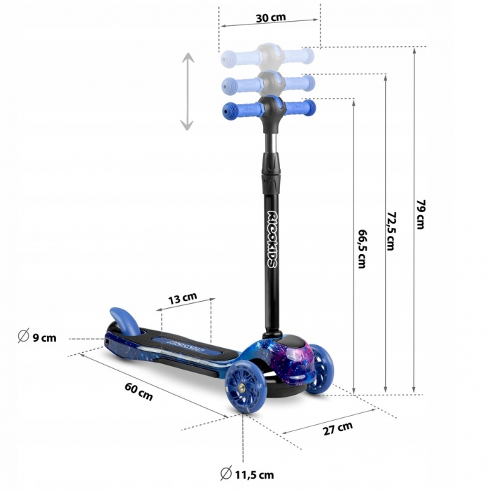 Trotineta Ricokids Piko LED, Negru-Albastru, Aluminiu - imagine 6