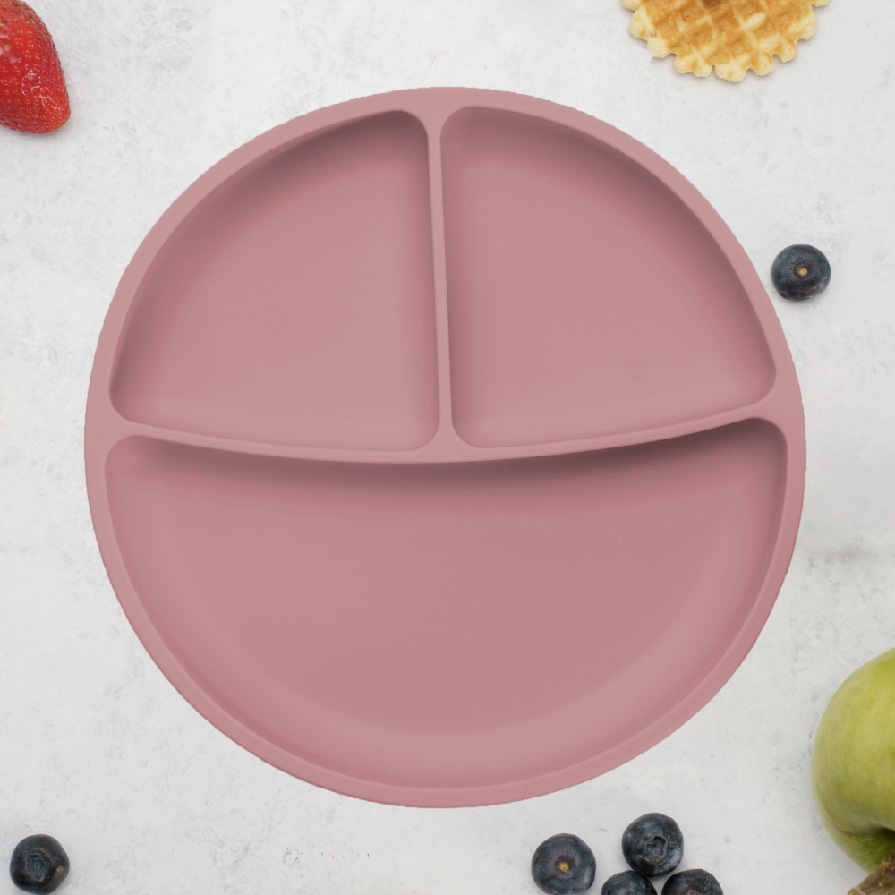 Farfurie Silicon AppeKids cu Ventuza, Old Rose