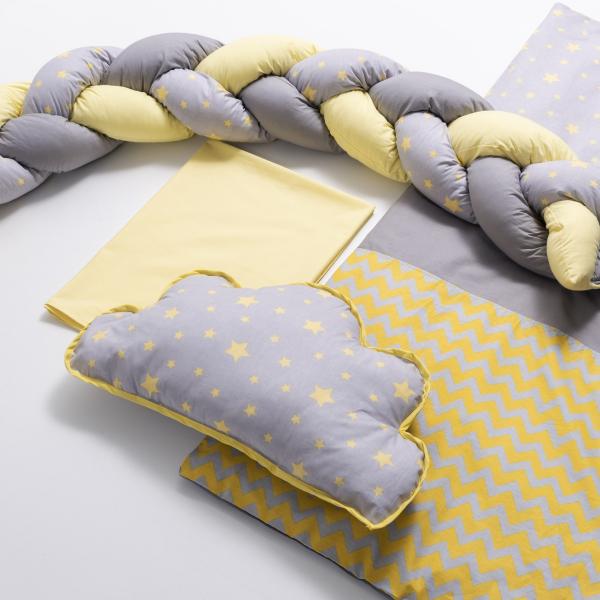 Lenjerie Patut 6 Piese Mykids Gray-Yellow 120x60 - imagine 3