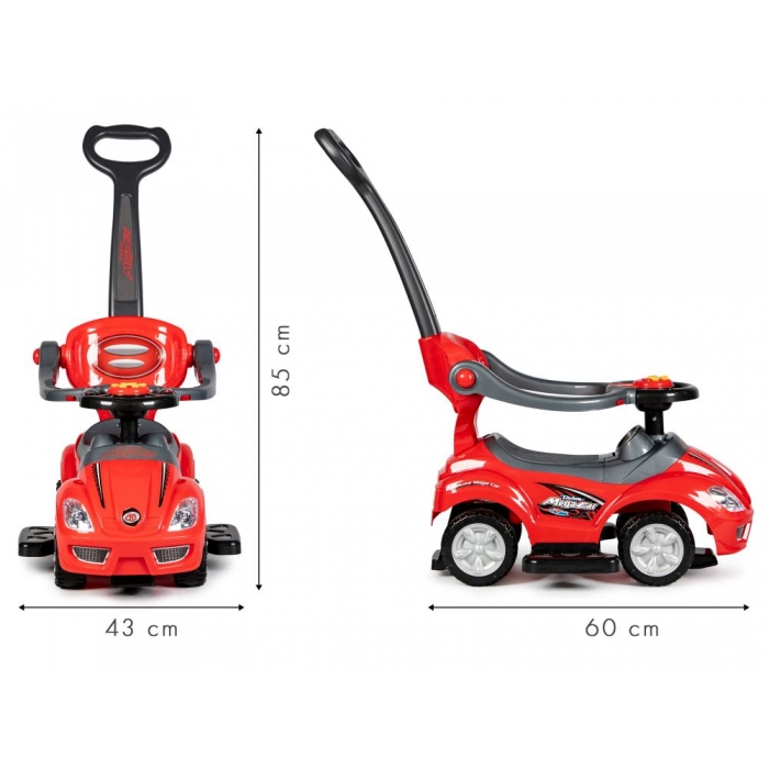 Mașinuță 3 în 1 Ecotoys Roșu | Cu Mânăr și Bară Protectie - imagine 10