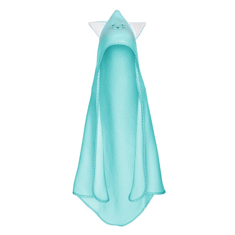 Prosop cu gluga Qmini Aqua Cat, bumbac, 80x80 cm