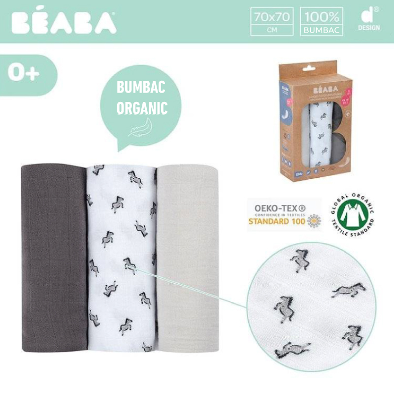 Set 3 Museline Beaba Bumbac Organic 70x70 cm - imagine 5
