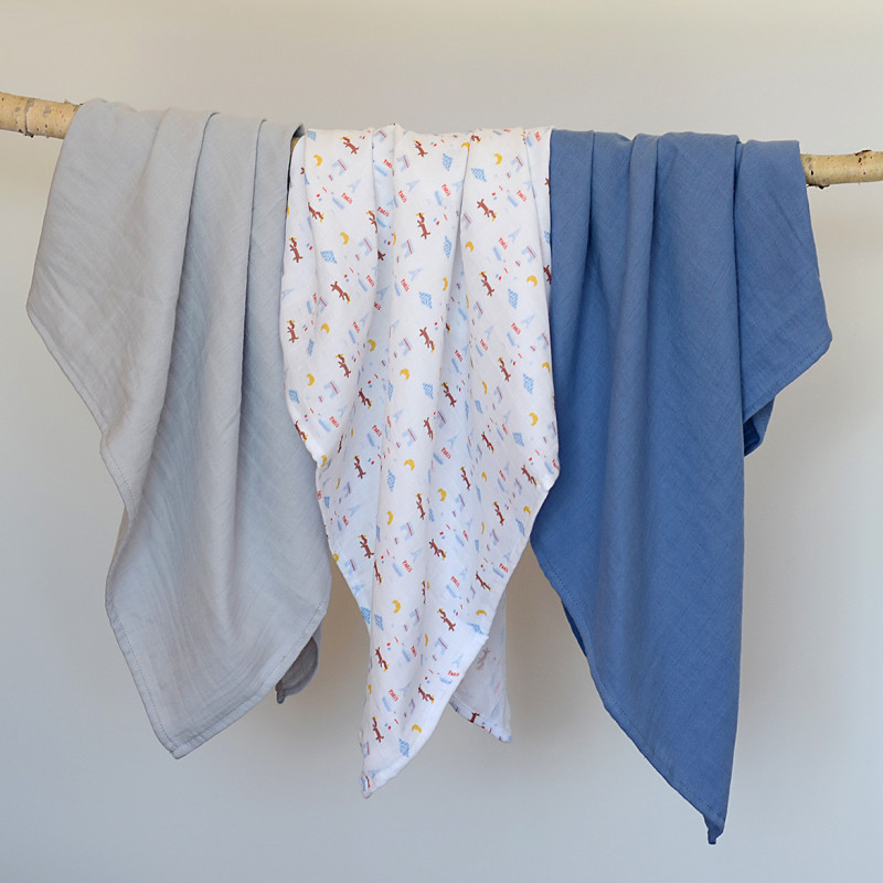 Set 3 Museline Beaba Bumbac Organic 70x70 cm Paris Blue - imagine 2
