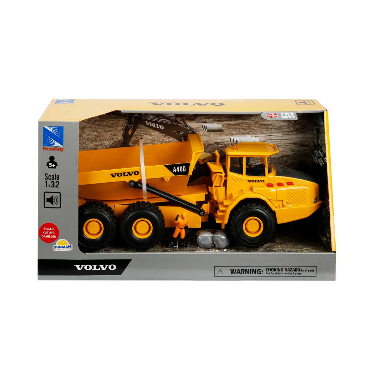 Camion Volvo A40D cu Basculantă și Figurină New Ray