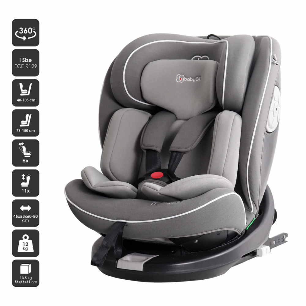 Scaun Auto BabyGo Nova2 R129, 40-150cm, Gri - imagine 2