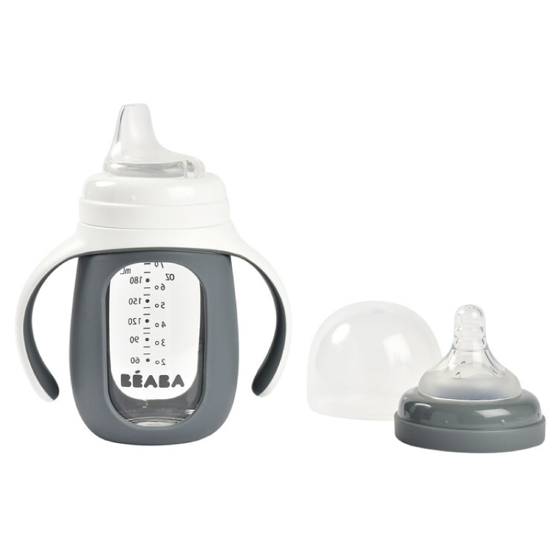 Biberon învățare 2in1 Beaba Sticlă 210ml Mineral Grey