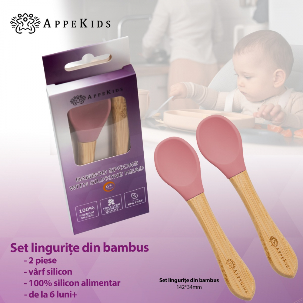 Set lingurițe bambus AppeKids Old Rose Ecologice - imagine 2
