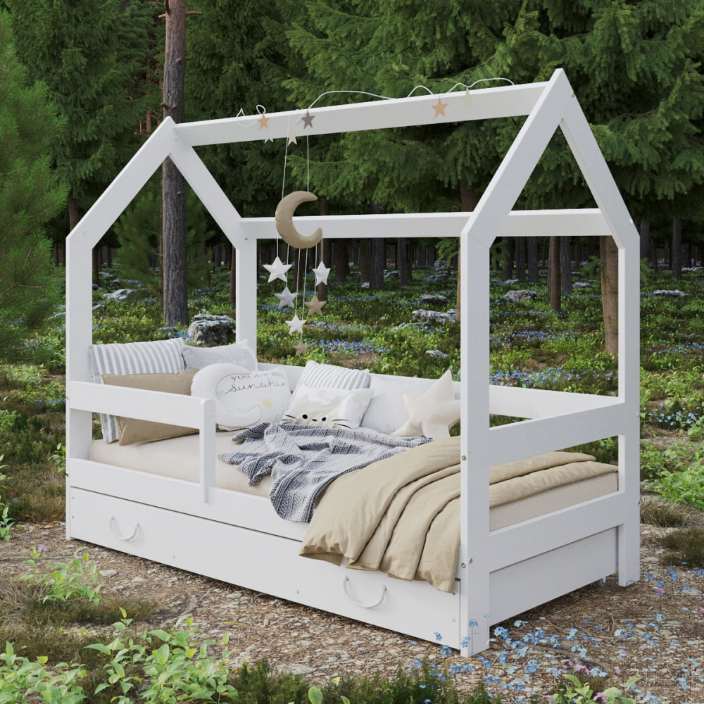 Pat Tineret Casuta Alba, Lemn cu Sertar 160x80 Nichiduta - imagine 8