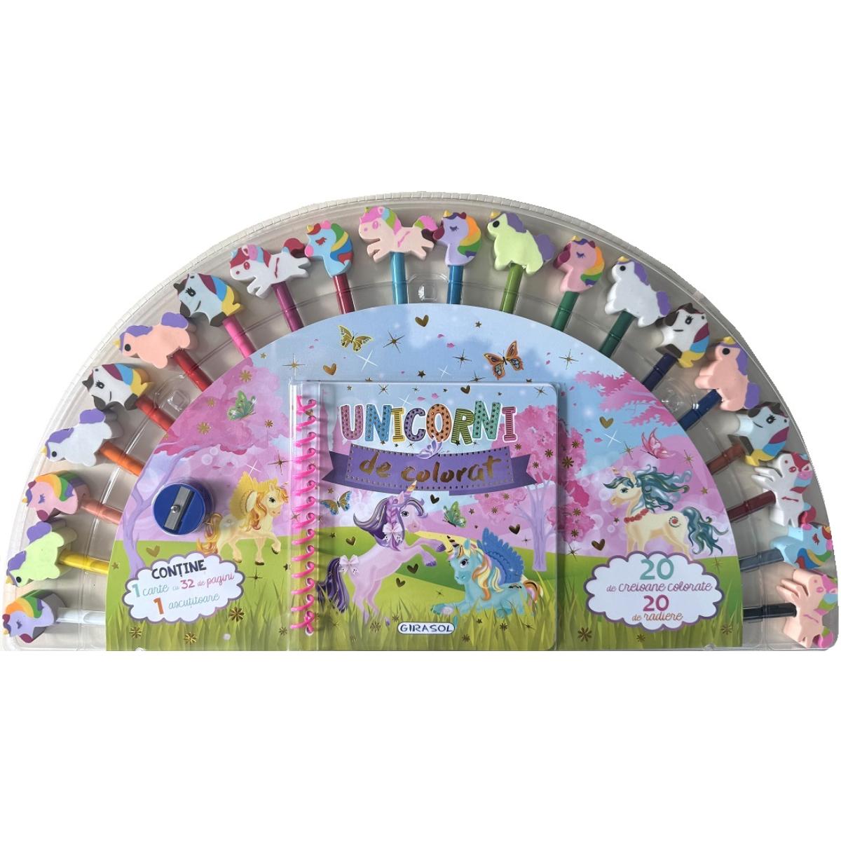 Unicorni de colorat Girasol + 20 creioane