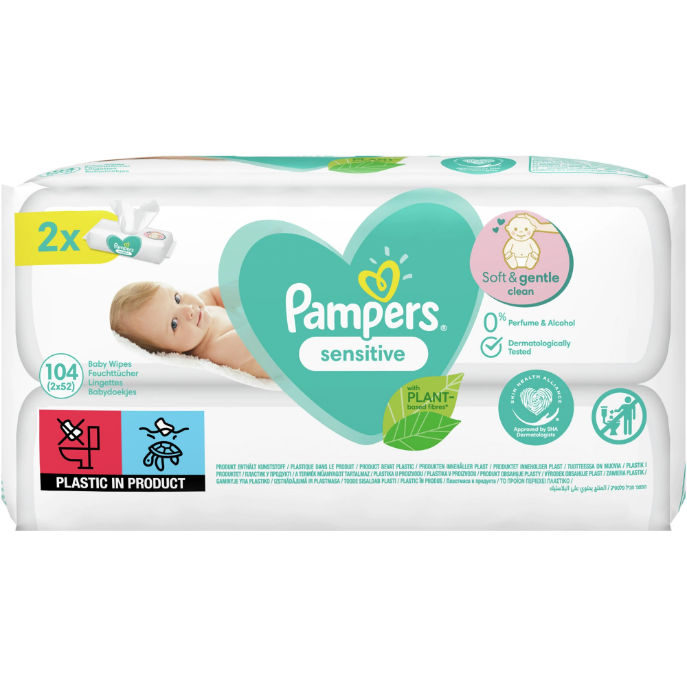 Servetele Pampers Sensitive, 2 x 52 buc, Piele Delicată - imagine 9