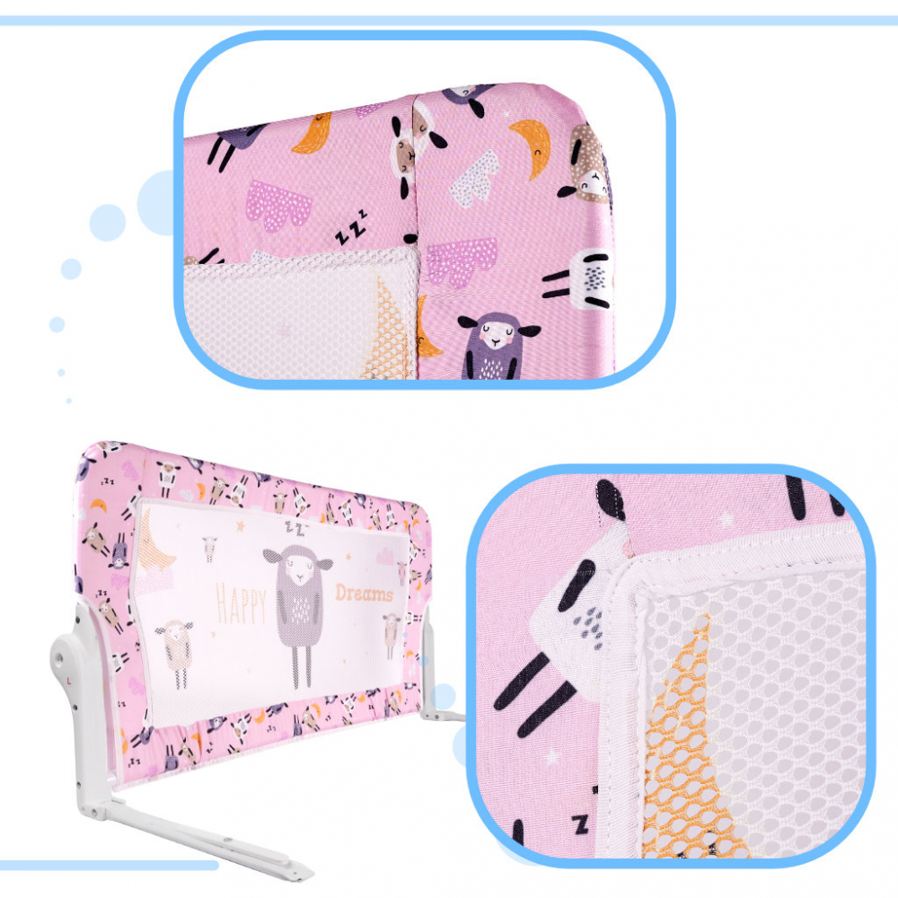 Bariera protectie pat copii Ikonka Oite Roz, Pliabila - imagine 2