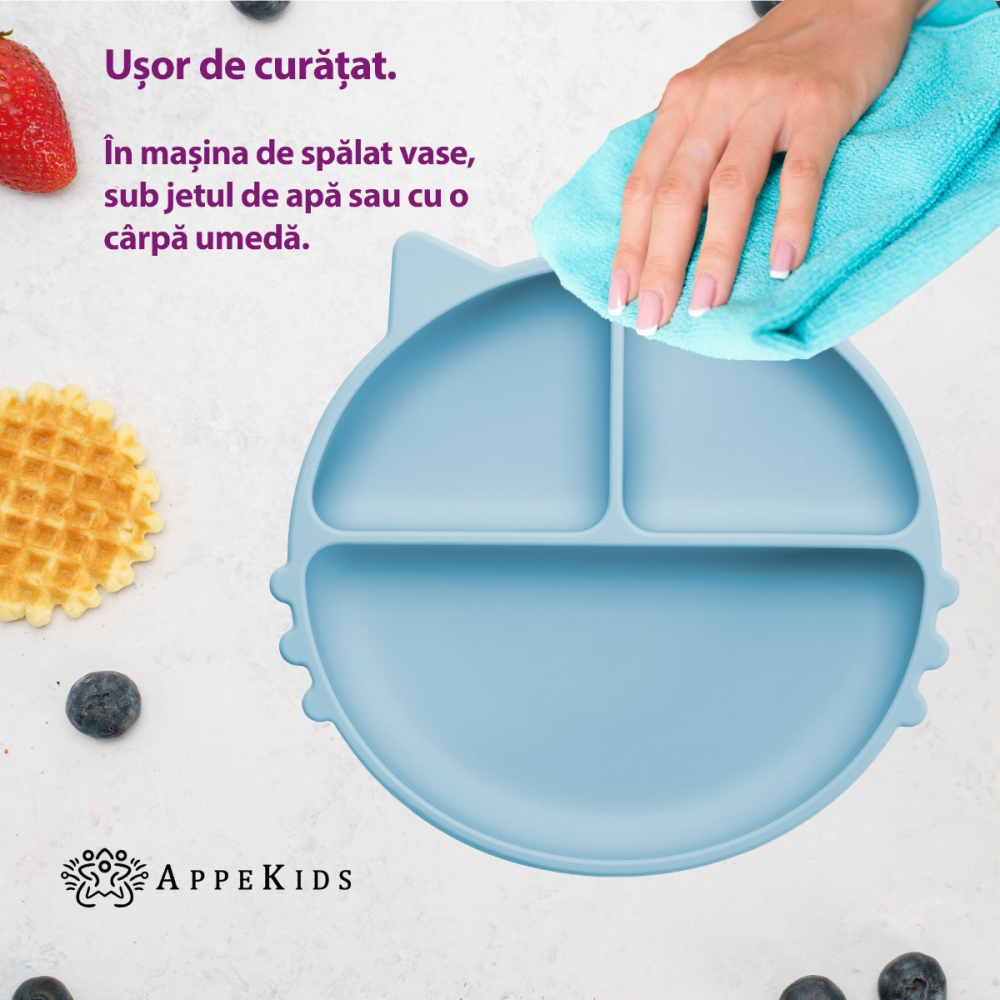 Farfurie Silicon AppeKids Kitty Aqua - imagine 4