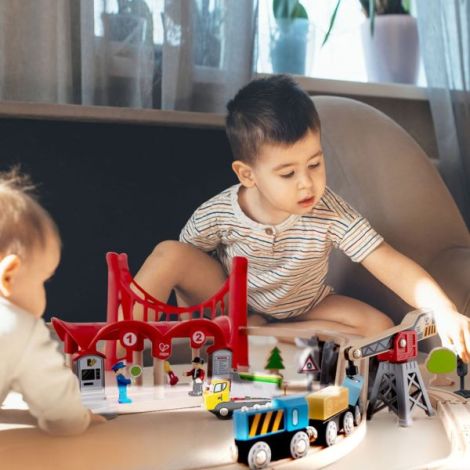 Set Tren Urban Lemn Hape - 51 Piese - imagine 3