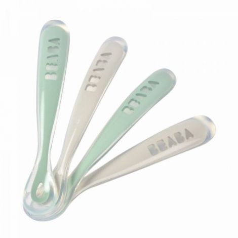 Set lingurițe silicon Beaba +4 luni, 4 buc. Sage Green