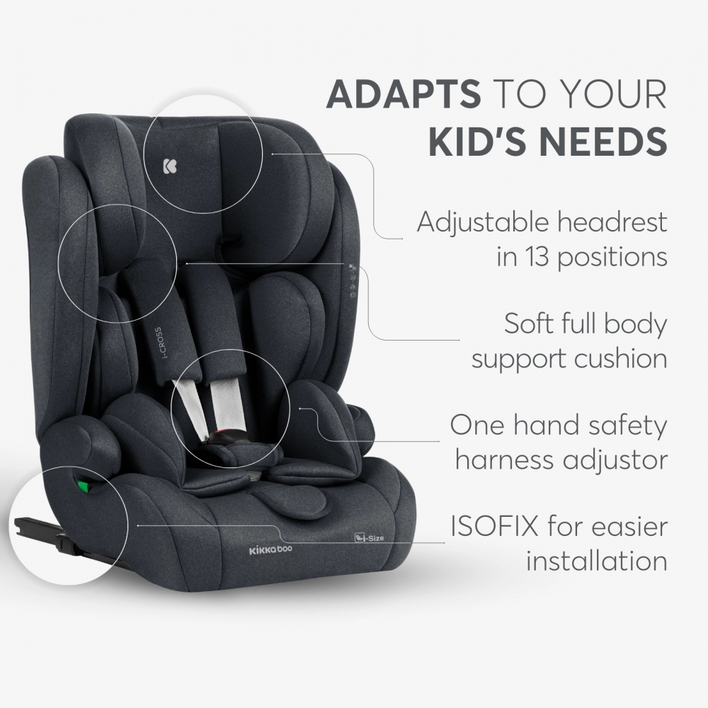 KikkaBoo i-Cross i-SIZE, ISOFIX, Gri Închis - imagine 6