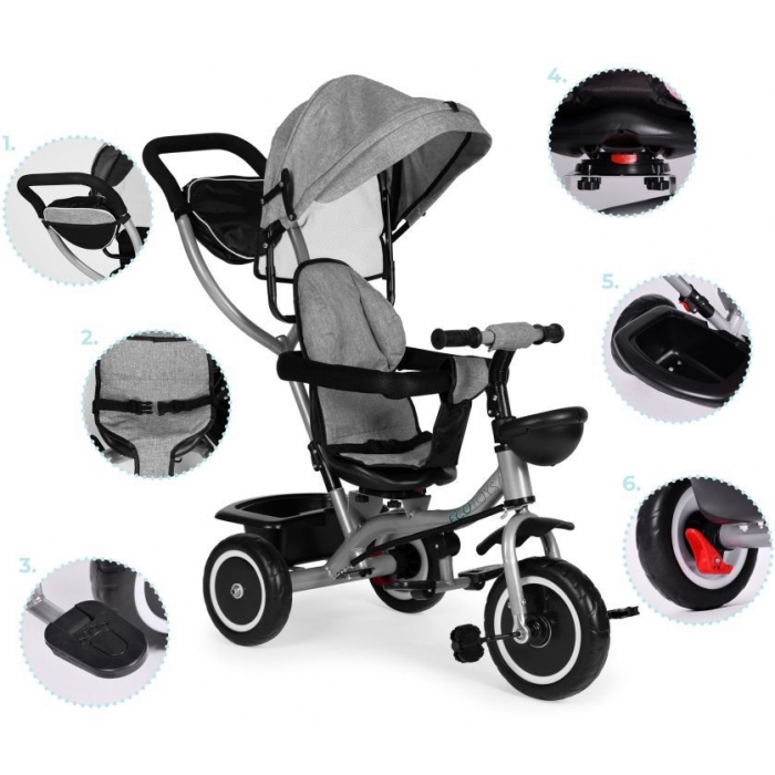Tricicleta Ecotoys 2-in-1 Gri | Rotativ 360° - imagine 7