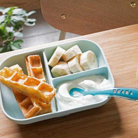 Set Masa Silicon Beaba 2 Piese Bleu cu Ventuza - imagine 7