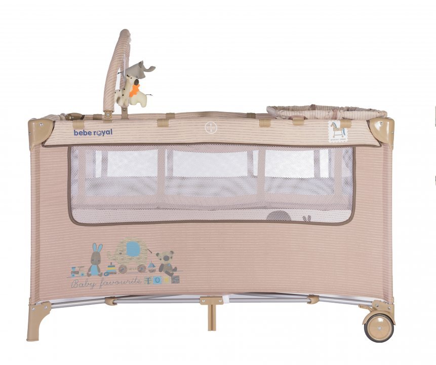 Pătuț Bebe Royal Crem Pliabil, 2 Nivele, 120x60 cm