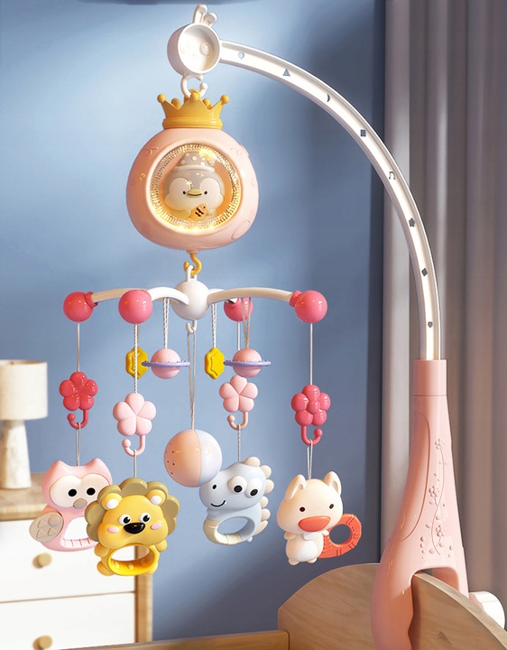 Carusel muzical Matadi Pinguin Pink cu telecomandă