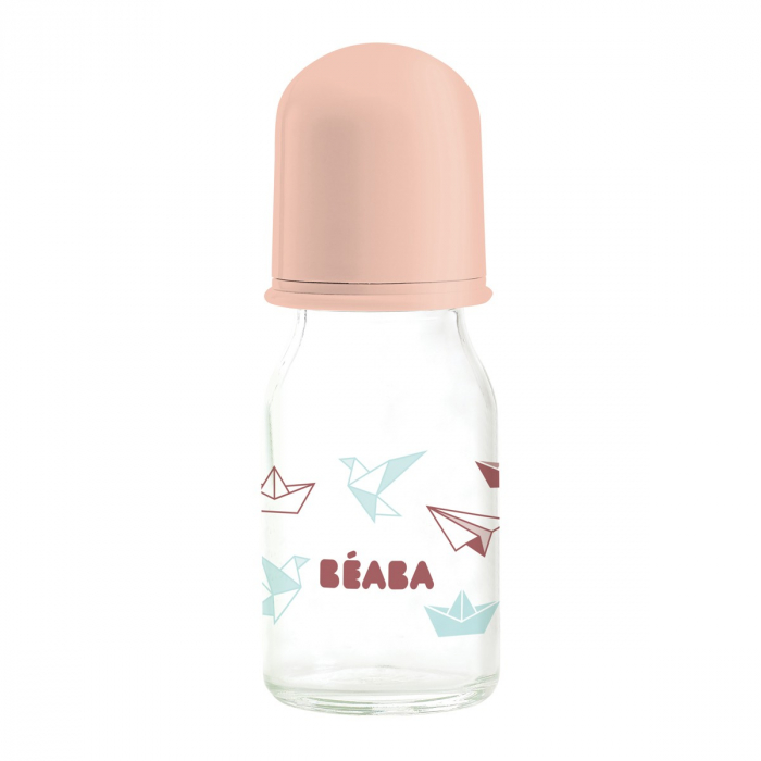 Biberon Beaba Origami 110 ml Roz Sticla Termorezistenta