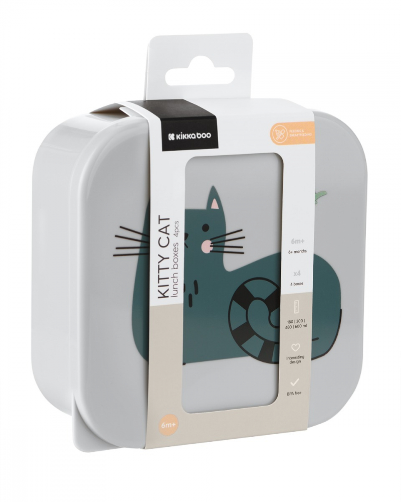 Set 4 cutii prânz Kikkaboo Kitty Cat Grey