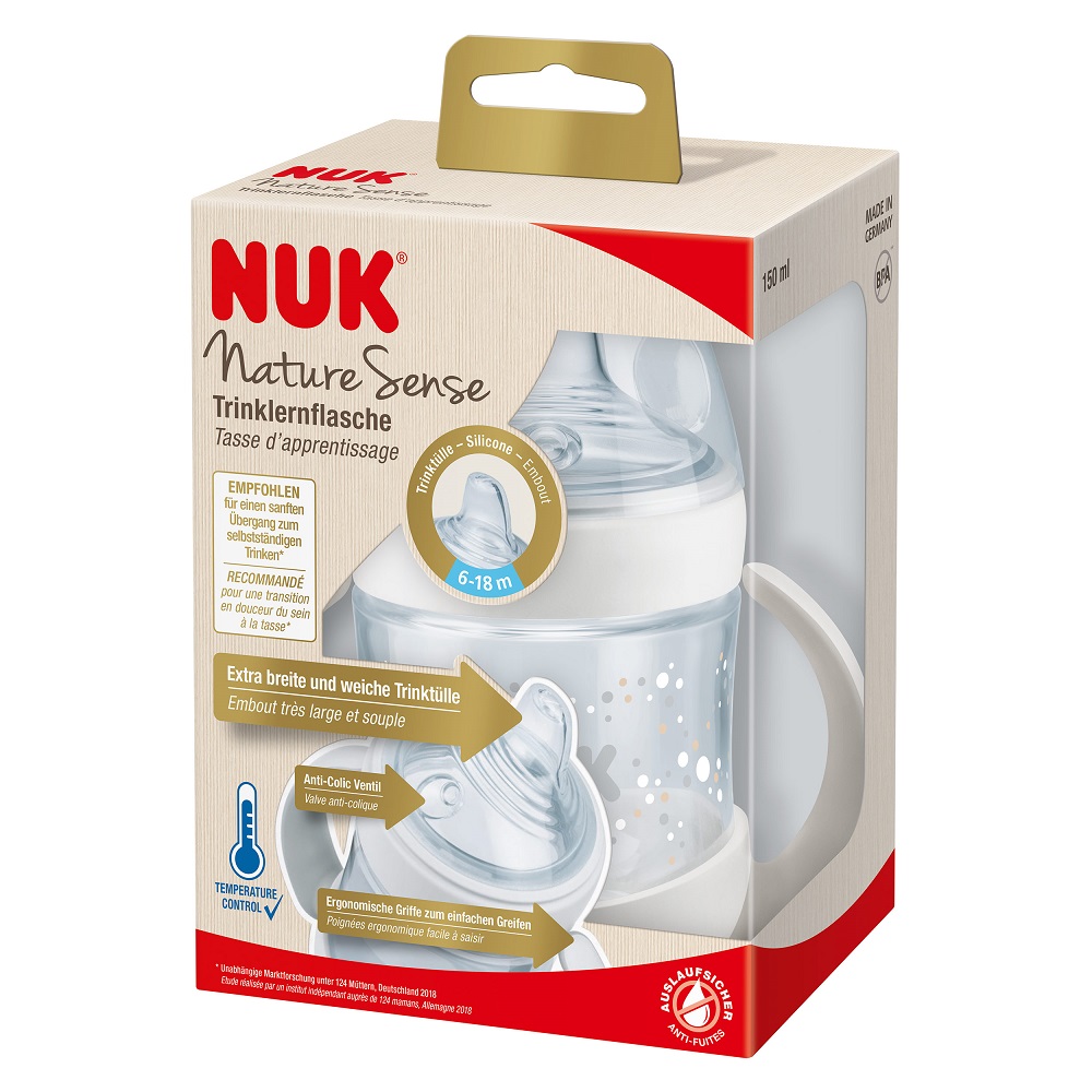 Biberon Nuk Nature Sense Control Temp., 150 ml, Alb - imagine 2