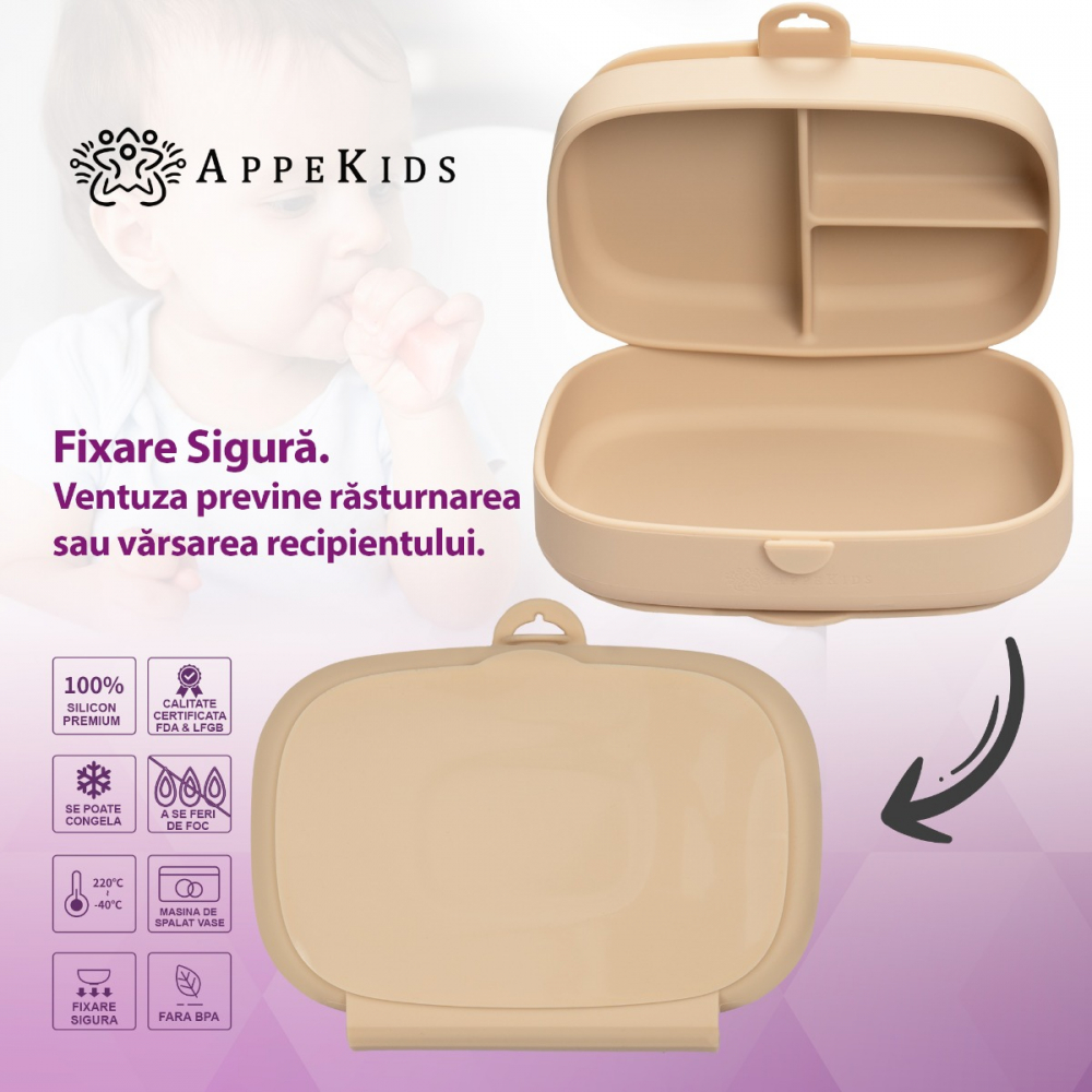 Caserola AppeKids cu ventuza, Bubble Beige - imagine 2
