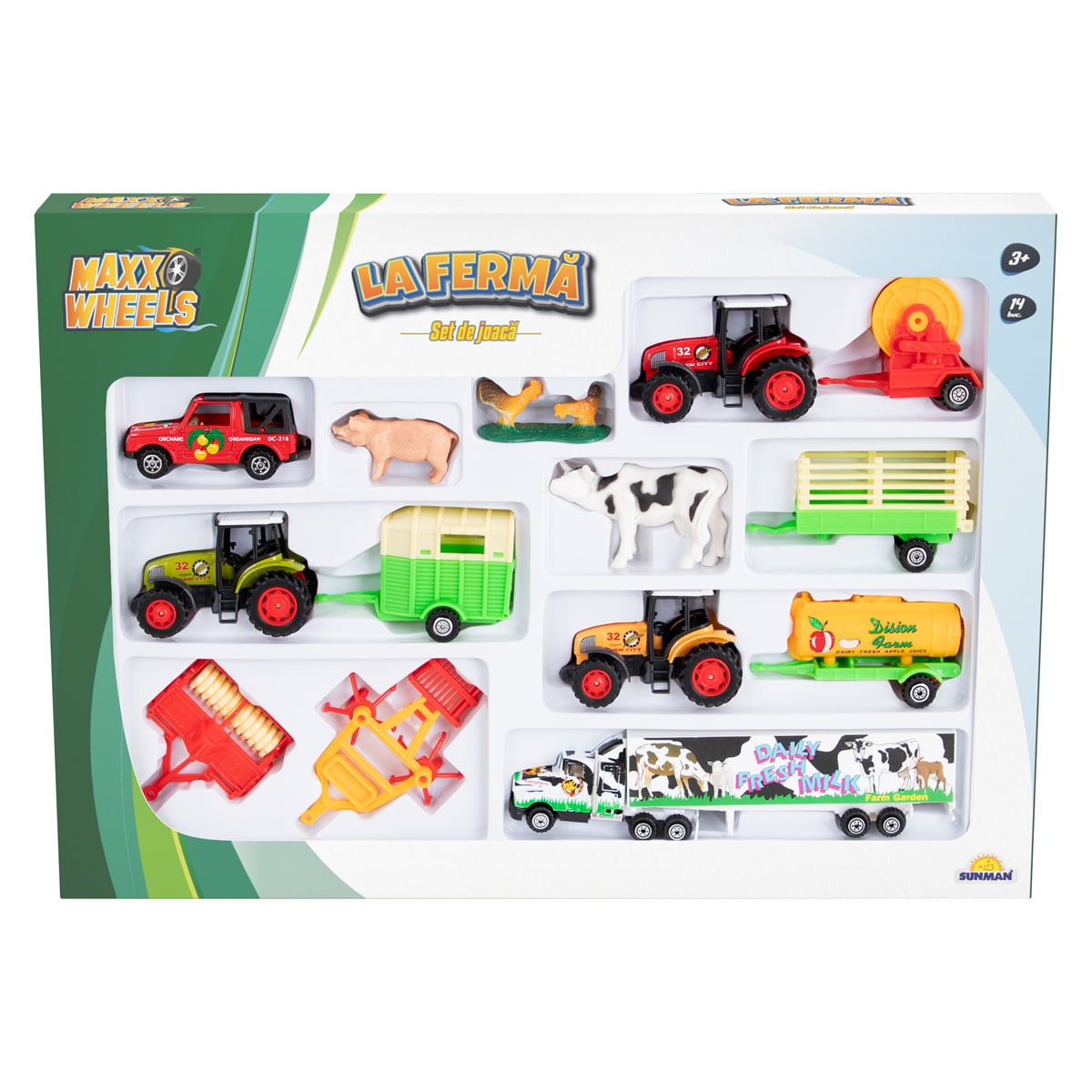 Set Joaca Ferma Maxx Wheels 14 Piese Vehicule Metal