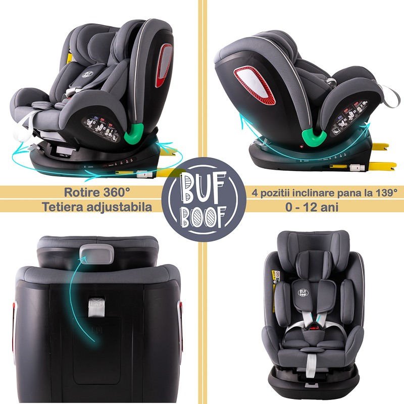 Scaun Auto Buf Boof Platinum Deluxe, Rotativ 360°, i-Size - imagine 4