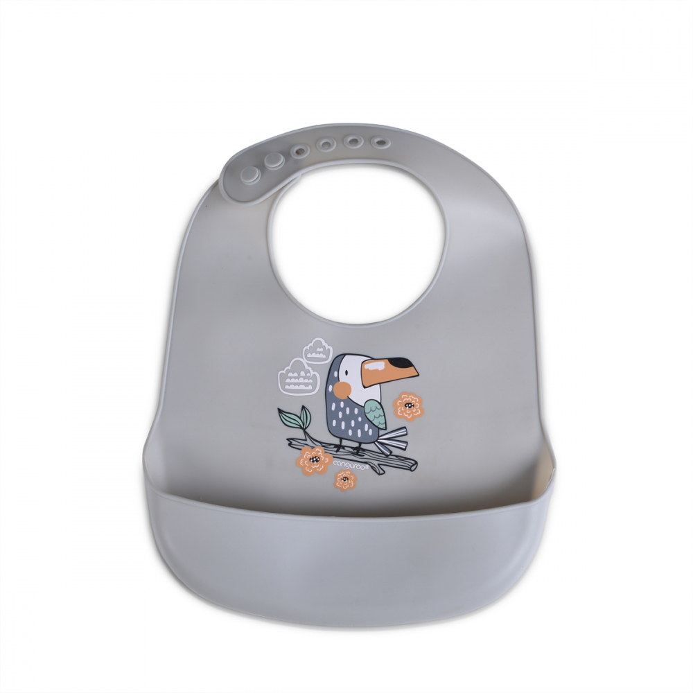 Baveta Silicon Cangaroo cu Buzunar | Rooibos Grey - imagine 3
