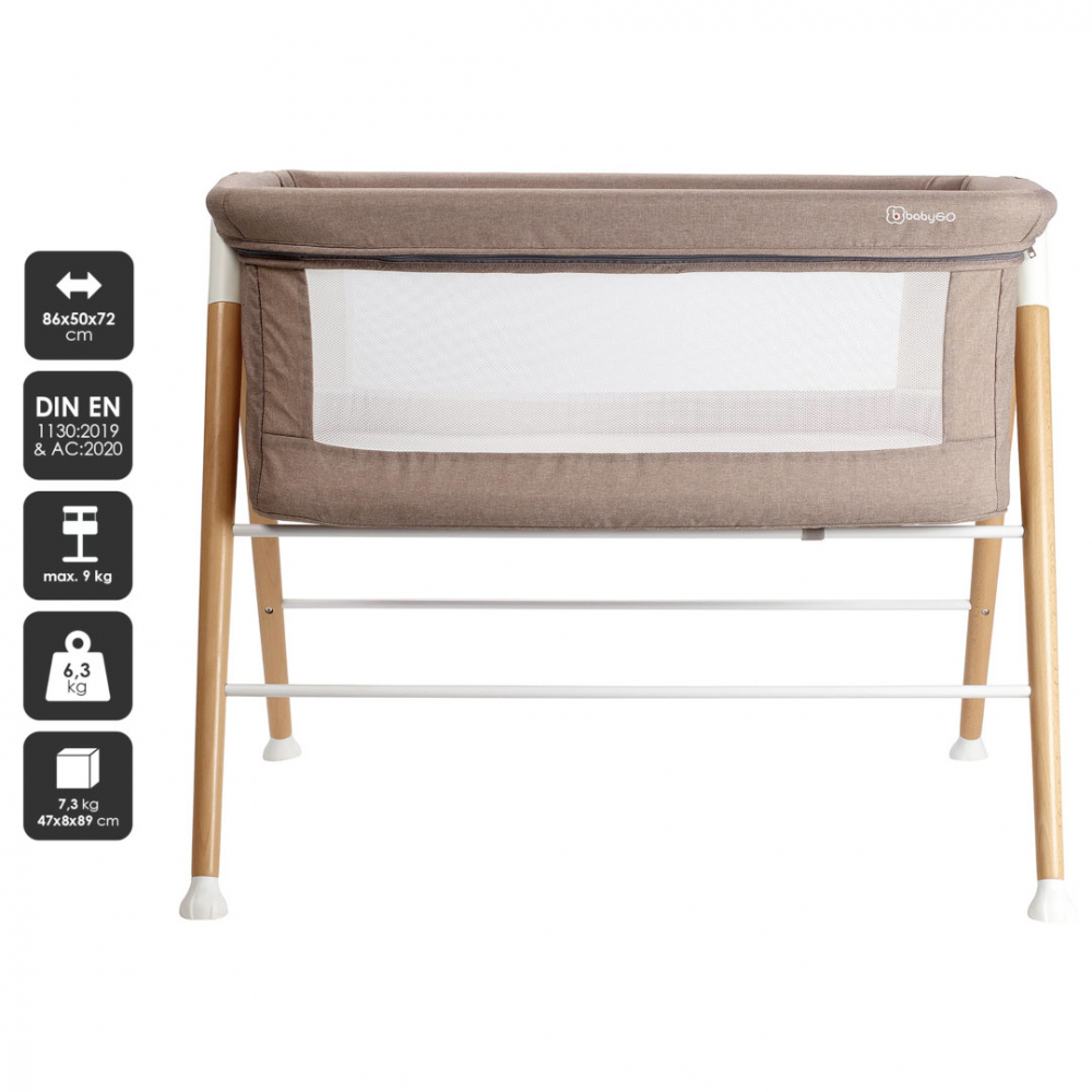 Patut BabyGo Goodnight Beige, Cadru Lemn - imagine 4