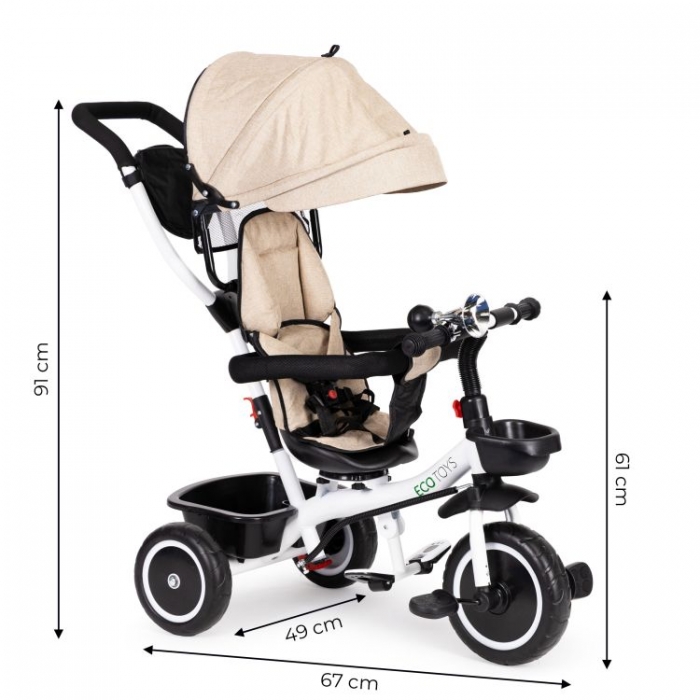 Tricicleta Ecotoys Bej | Siguranță și Confort - imagine 6