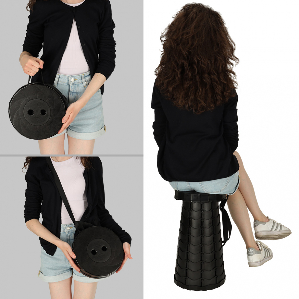 Scaun Telescopic Pliabil Ikonka, 24 cm, Negru - imagine 9