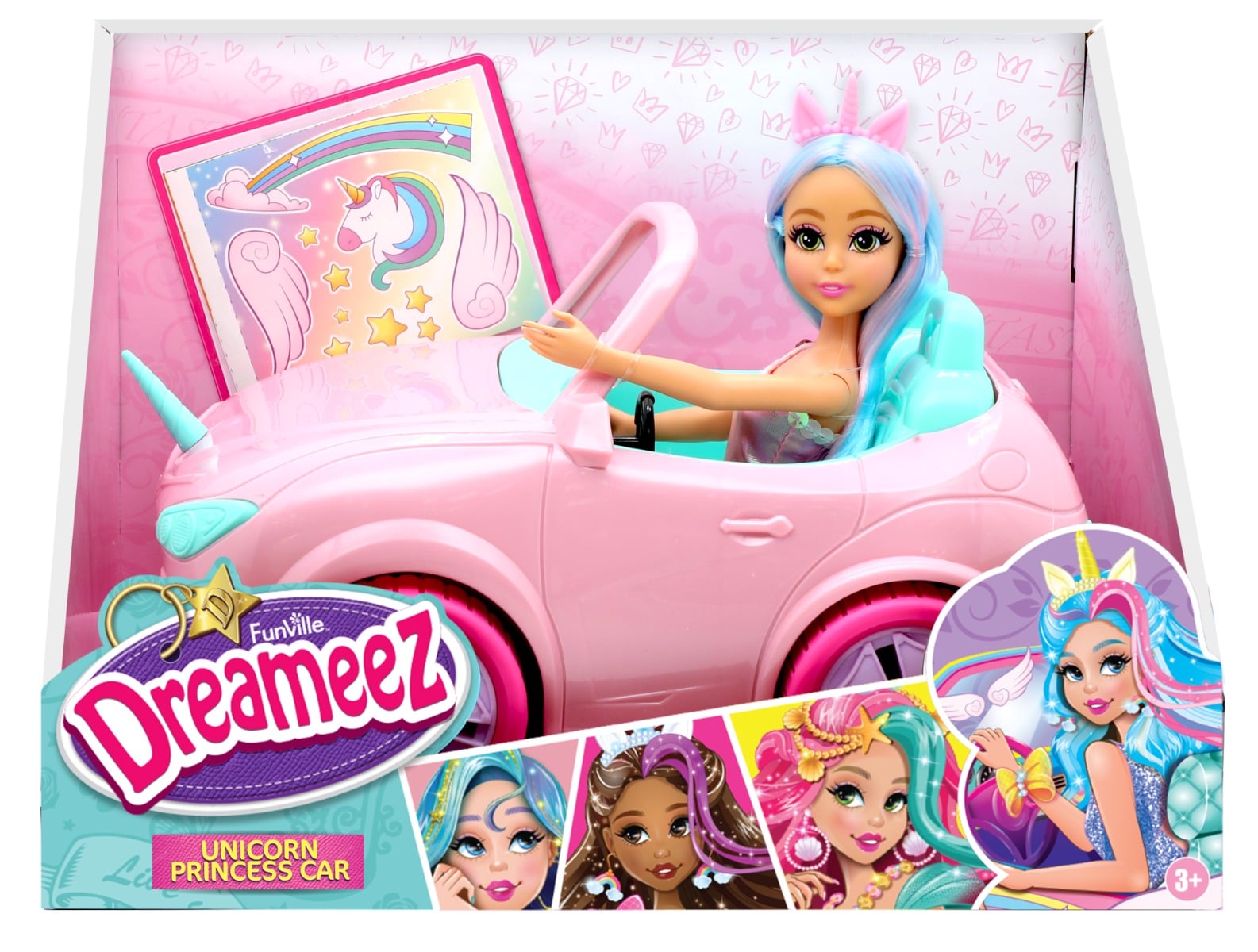 Papusa Dreameez cu Masina Unicorn Princess