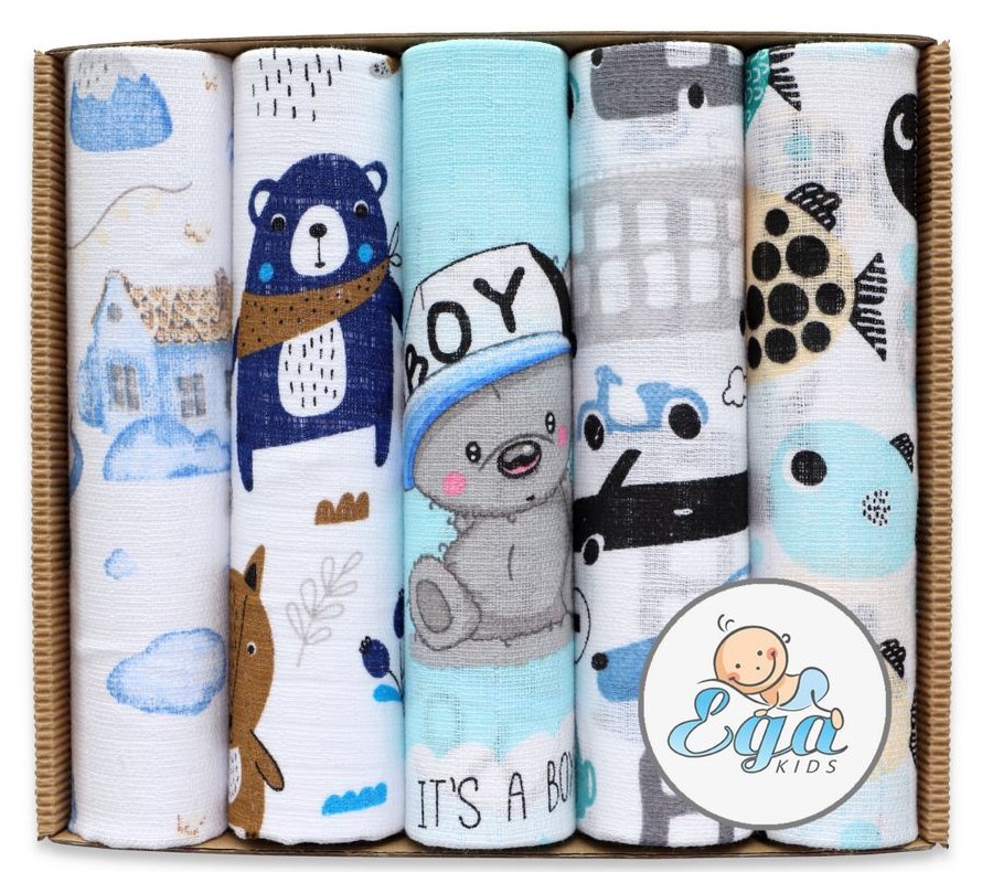 Set 5 scutece muselină Egakids | Blue Boy - imagine 2