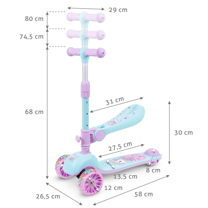 Trotineta 2 in 1 Kidwell Rimba Unicorn cu Sezut - imagine 4
